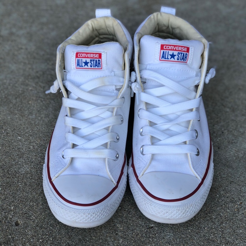 White mid top converse